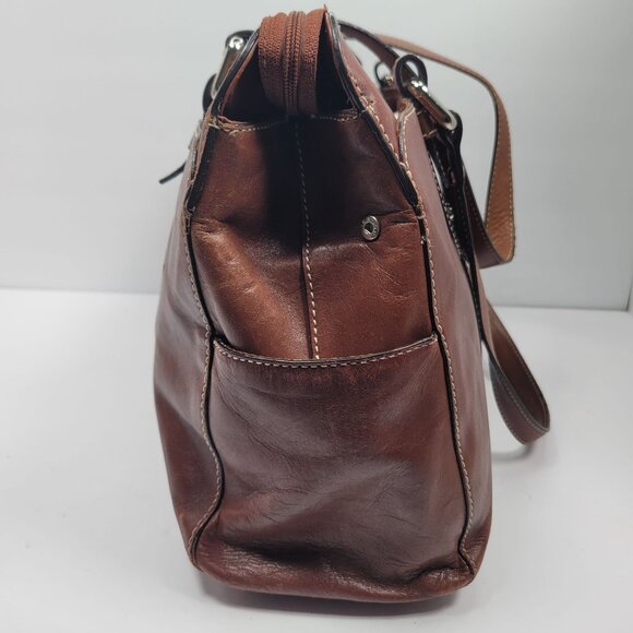 VTG Fossil Executive Women's Brown Leather Tote Shoulder Bag - Picture 4 of 12